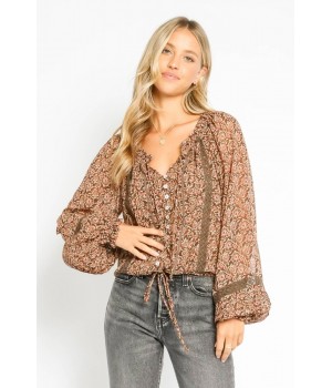 Brown Tapestry Button Up...
