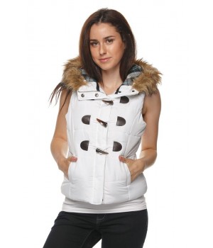 Quilted Vest with Faux Fur...
